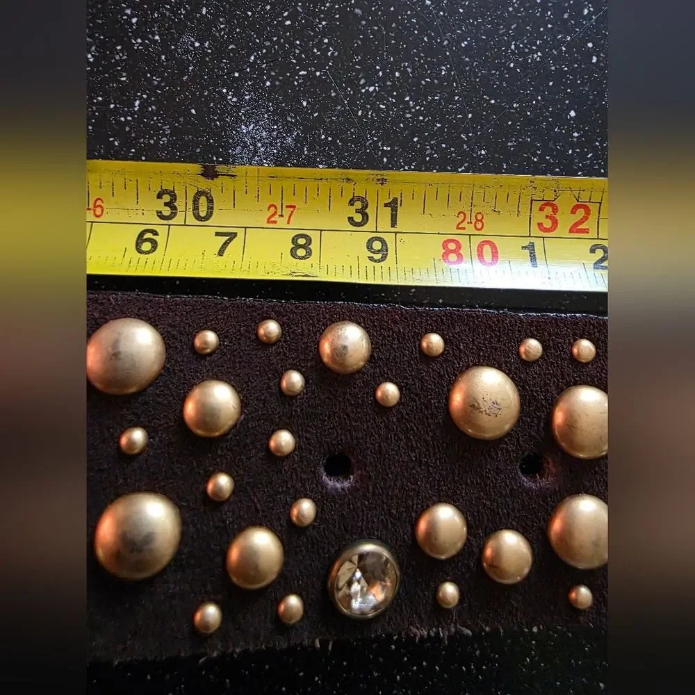 Brown Suede Leather Gold Studded Belt McBling Y2K Boh0 Sz M 38.5L